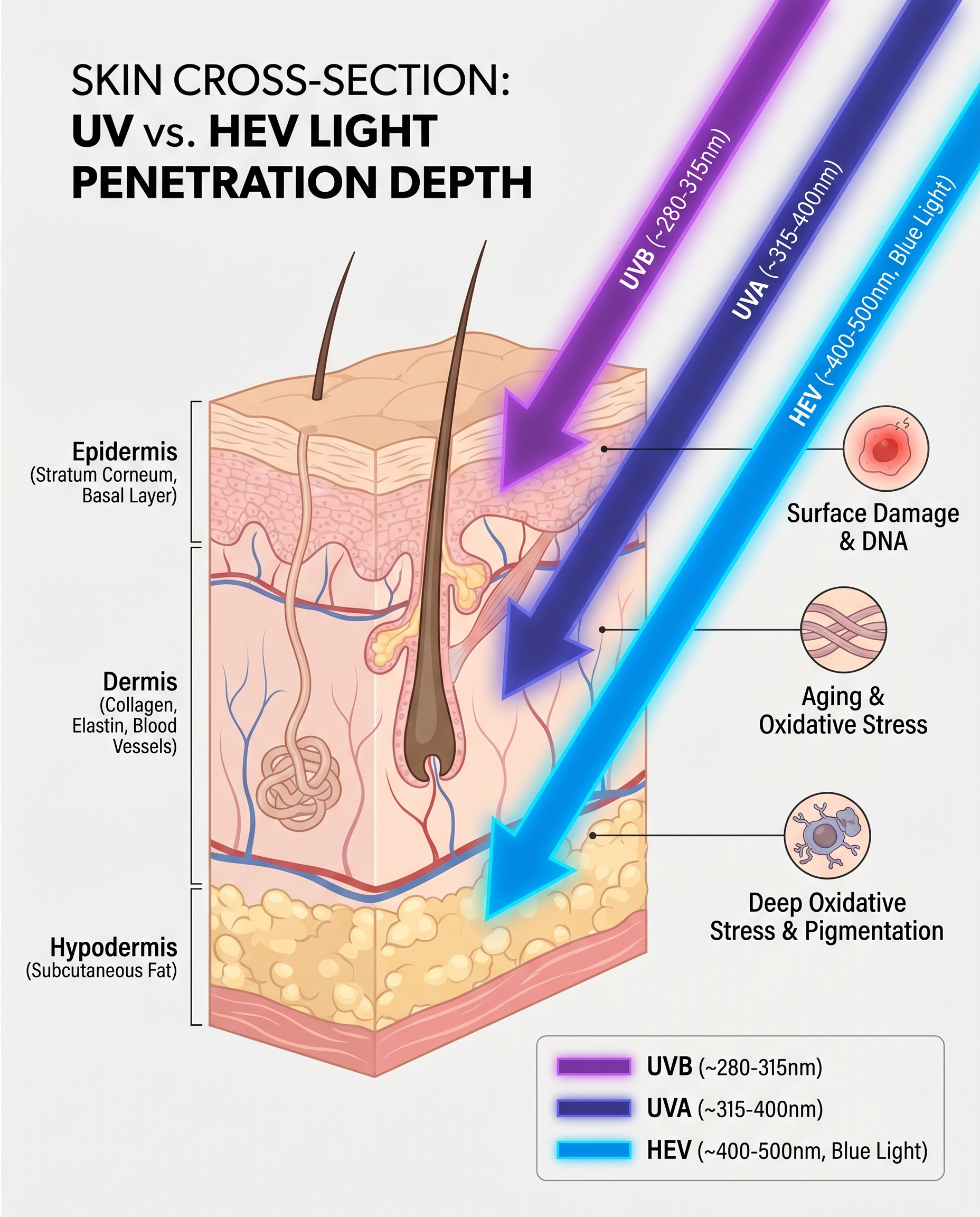 Skin cross-section showing melatonin receptor distribution across skin layers